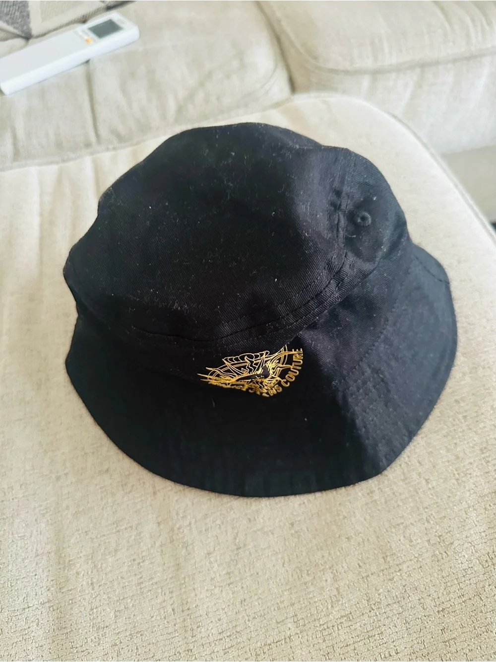 Versace Black Bucket Hat with Gold Medusa Sun Logo
